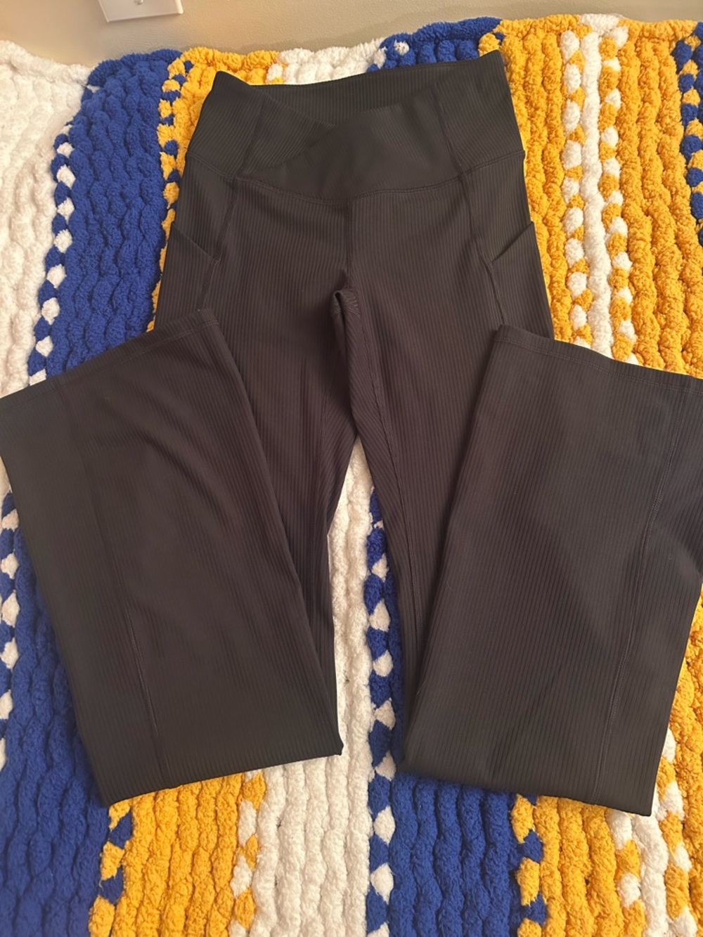 Black Ribbed Flared Yoga Pants
